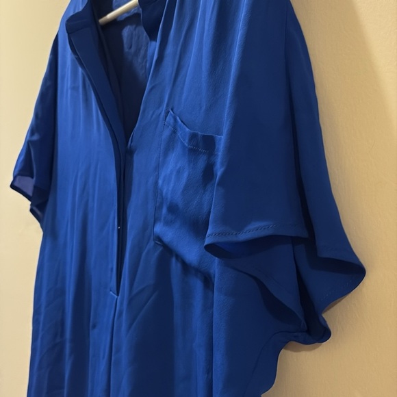 Tyler Boe - new- Blue Short Sleeve shift Dress - large - flutter sleeve - silk - Picture 4 of 6